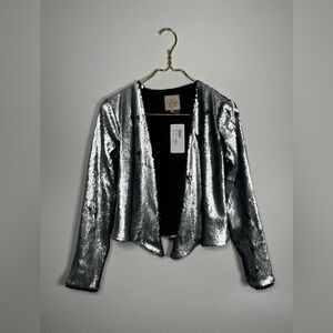 Chaser silver and black sequin front drape jacket size size extra small